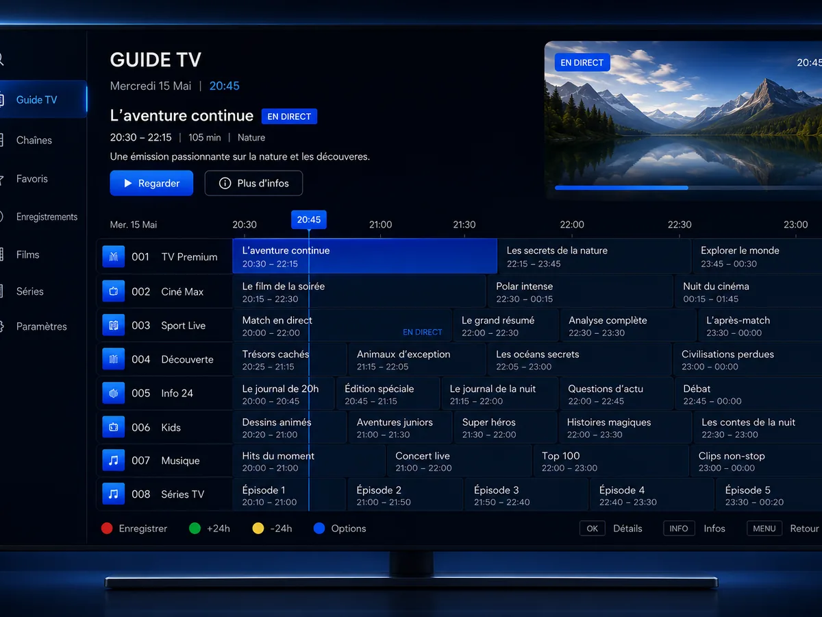 TiviMate IPTV France : enregistrement et favoris dans le guide EPG